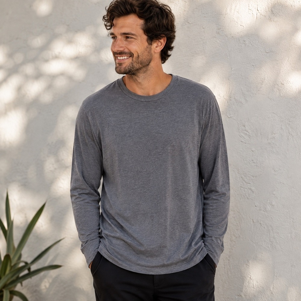Richer Poorer Mens XL Long Sleeve Crewneck Tee Heather Grey Relaxed Fit Shirt